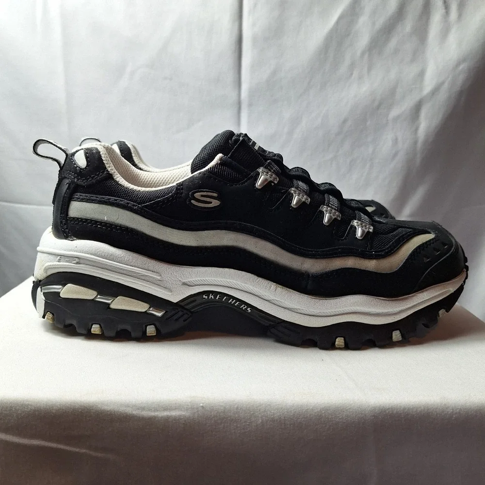 SKECHERS D'Lites - Biggest Fan Sneakers Womens Sz 8 Black White Retro Skater Y2K